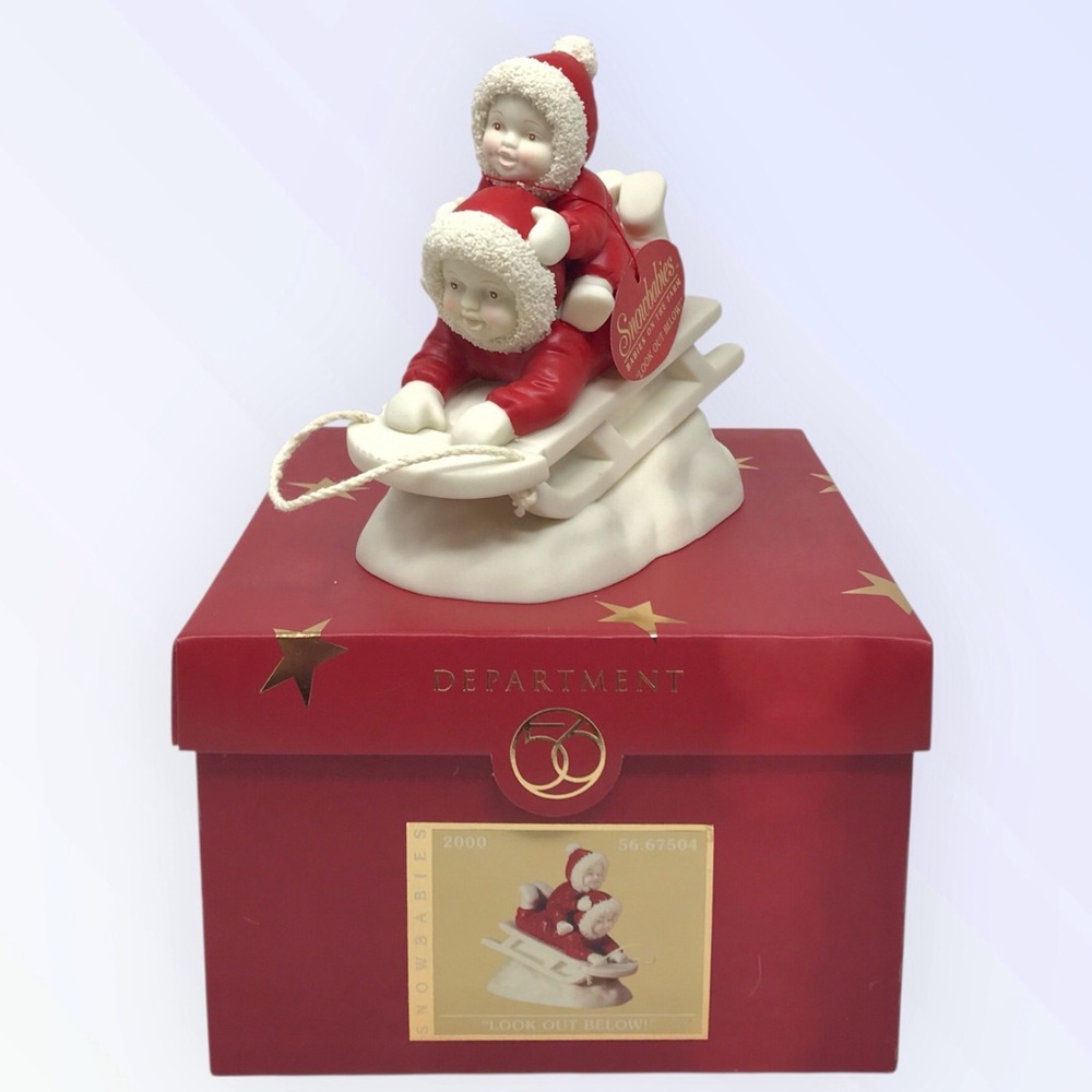 Dept 56 Porcelain Snowbabies Figurine "Look Out Below" Christmas Santa Box